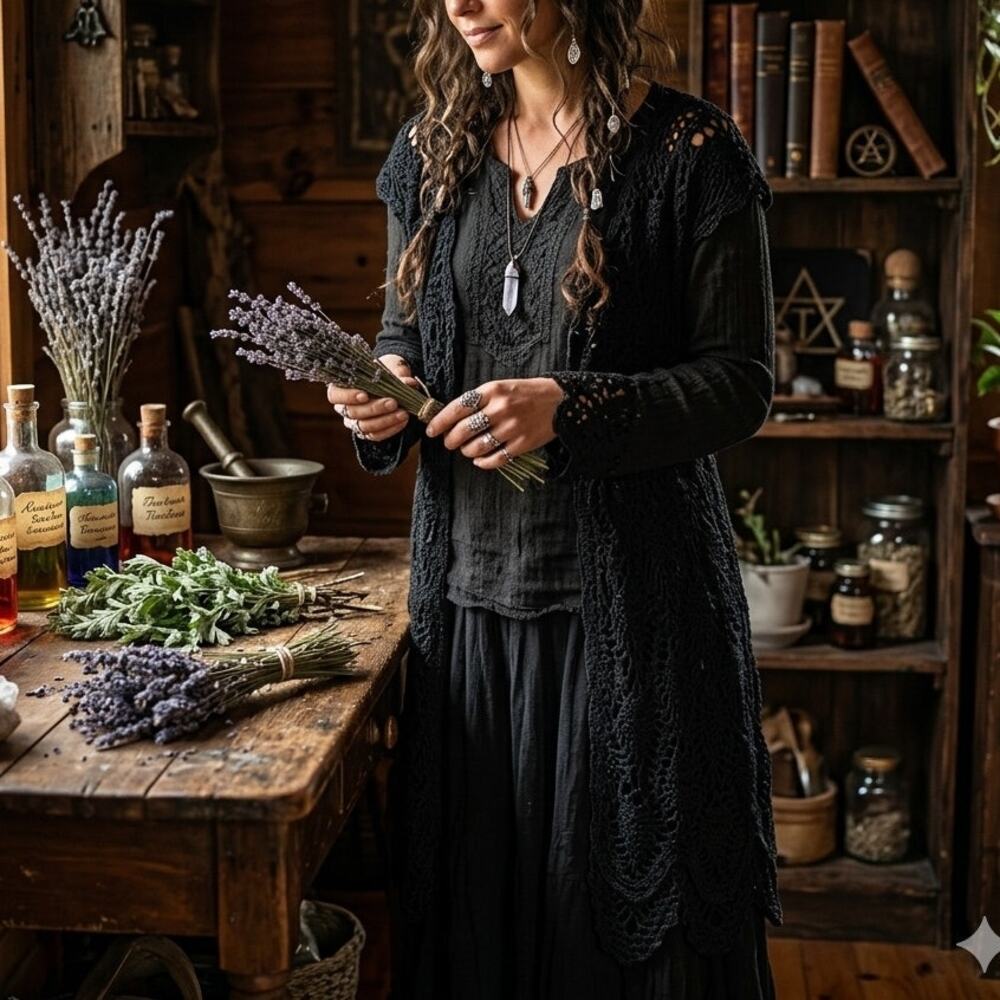 Vintage WhimsyGoth witchy crochet sleeveless duster long sweater vest open knit - Picture 7 of 7